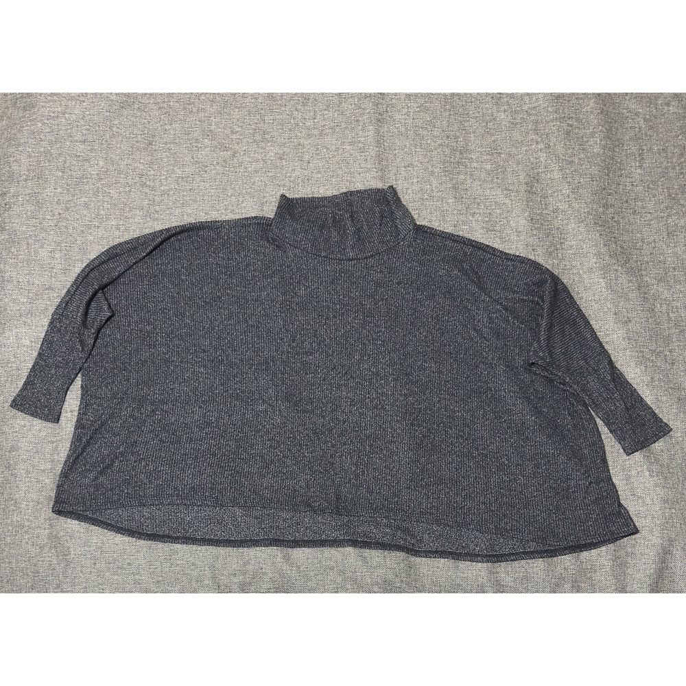 Amadi Womens Medium Poncho Sweater Mock Neck Ribbed Knit Charcoal Grey CT-541